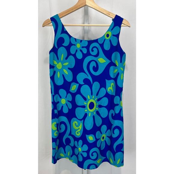 FUMI'S AT WAIKIKI Custom Made Hawaiian Tunic Mini Shift Dress Floral Blue XS - Picture 8 of 8